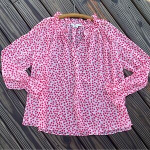 Boden Pink and Red Polka Dot Long-Sleeve Blouse